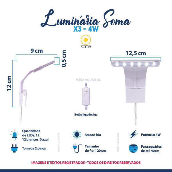 Imagem de Luminária Aquário Soma X3 12 Leds Bivolt 4W Pequena Branca