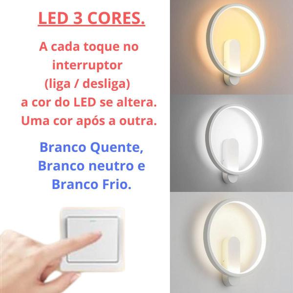 Imagem de Luminária Arandela 28Cm Led 24 Watts 3 Cores Círculo Parede