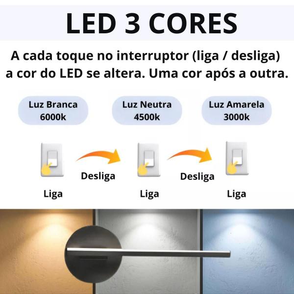 Imagem de Luminária Arandela 30,5cm Barra LED 3 Cores Parede Gimpo KJBD-148-PRETO