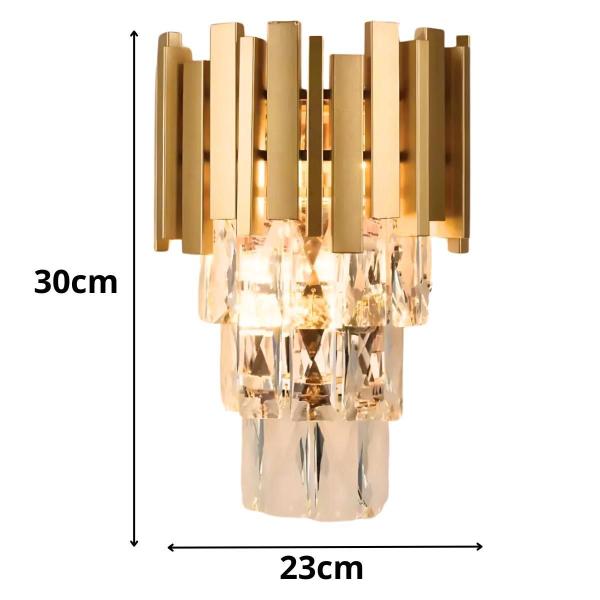 Imagem de Luminária Arandela 30Cm Dourada 15 Cristais Moderna Parede