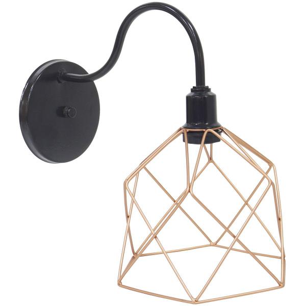 Imagem de Luminária Arandela de Parede Aramada Cálice Cobre Rose Gold Industrial Retro Preto Agp Ilumini