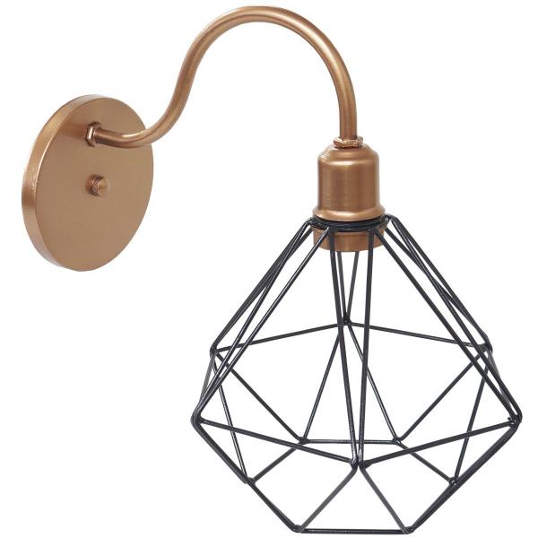 Luminária Arandela de Parede Aramada Diamante Preto P Industrial Retro Cobre Rose Gold Agp Ilumini Imagem de Luminária Arandela de Parede Aramada Diamante Preto P Industrial Retro Cobre Rose Gold Agp Ilumini