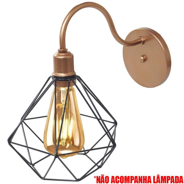 Luminária Arandela de Parede Aramada Diamante Preto P Industrial Retro Cobre Rose Gold Agp Ilumini Imagem de Luminária Arandela de Parede Aramada Diamante Preto P Industrial Retro Cobre Rose Gold Agp Ilumini