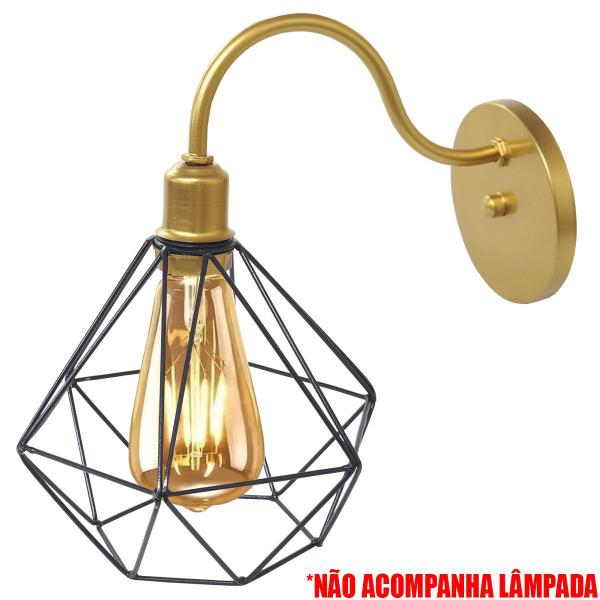 Imagem de Luminária Arandela de Parede Aramada Diamante Preto P Industrial Retro Dourada Agp Ilumini