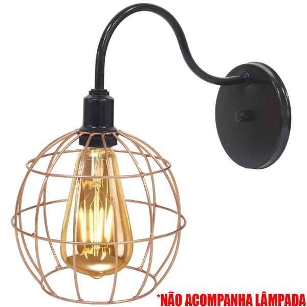 Imagem de Luminária Arandela de Parede Aramada Globo Cobre Rose Gold Industrial Retro Preto Agp Ilumini