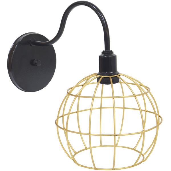 Imagem de Luminária Arandela de Parede Aramada Globo Dourada Industrial Retro Preto Agp Ilumini