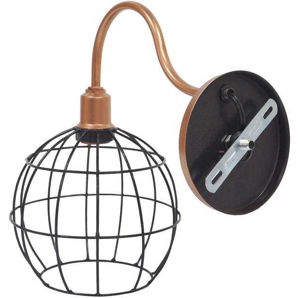 Imagem de Luminária Arandela de Parede Aramada Globo Preto Industrial Retro Cobre Rose Gold Agp Ilumini