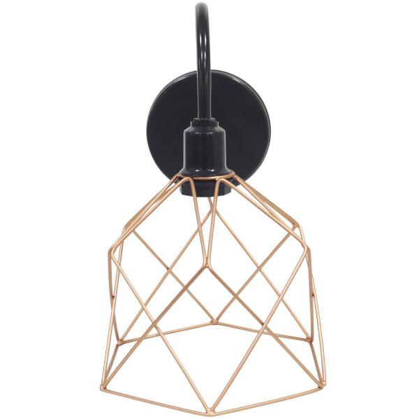 Imagem de Luminária Arandela Parede Aramada Cálice Industrial Retro + Lâmpada Led Preto/Cobre Rose Gold