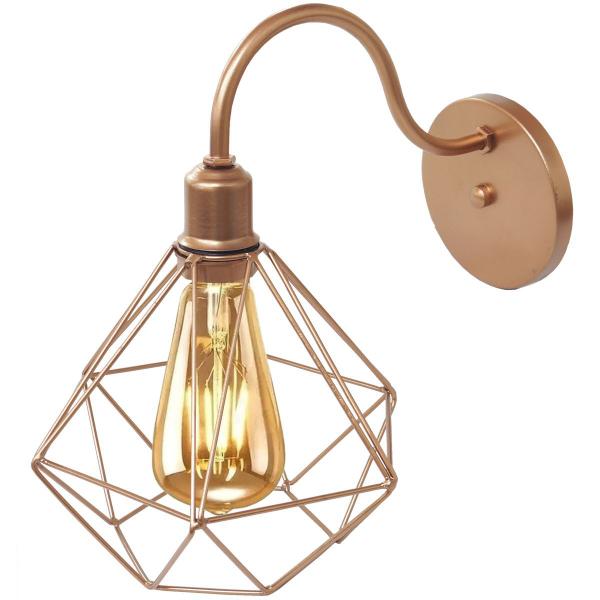 Imagem de Luminária Arandela Parede Aramada Diamante Industrial Retro + Lâmpada Led Vintage Cobre Rose Gold