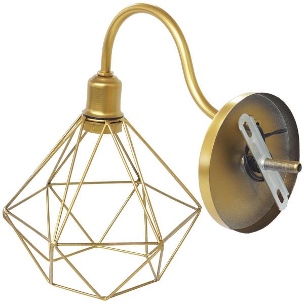 Imagem de Luminária Arandela Parede Aramada Diamante Industrial Retro + Lâmpada Led Vintage Dourado