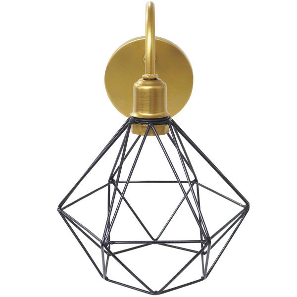 Imagem de Luminária Arandela Parede Aramada Diamante Industrial Retro + Lâmpada Led Vintage Dourado/Preto