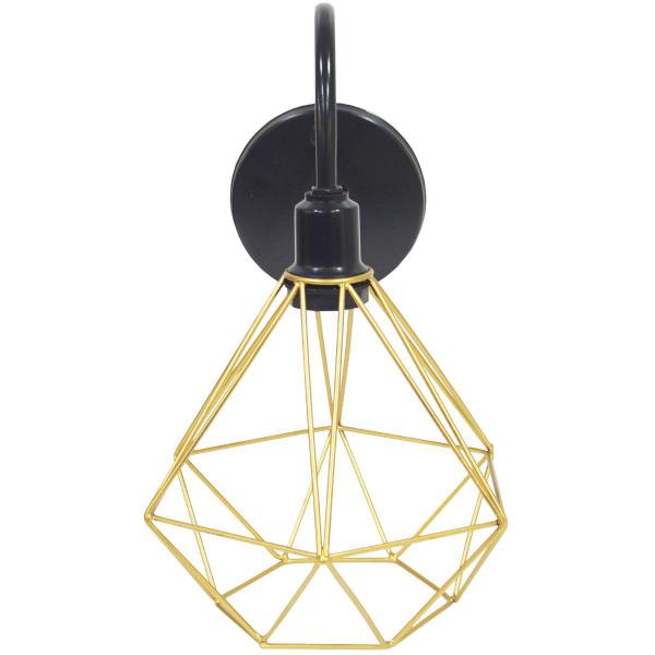 Imagem de Luminária Arandela Parede Aramada Diamante Industrial Retro + Lâmpada Led Vintage Preto/Dourado