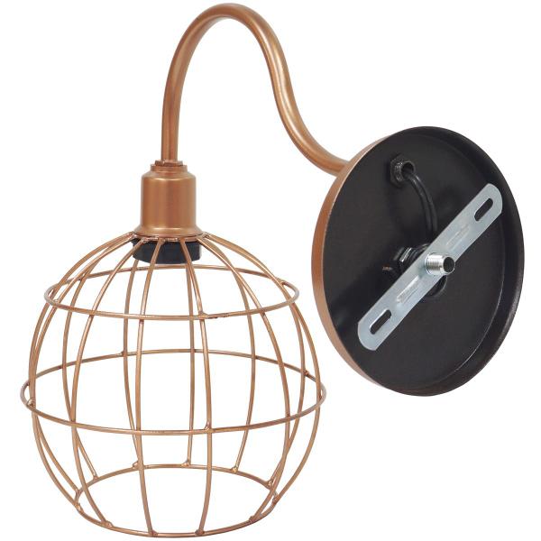 Imagem de Luminária Arandela Parede Aramada Globo Industrial Retro + Lâmpada Led Vintage Cobre Rose Gold