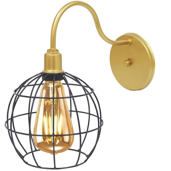 Imagem de Luminária Arandela Parede Aramada Globo Industrial Retro + Lâmpada Led Vintage Dourado/Preto