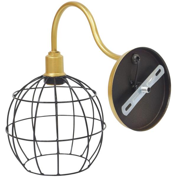 Imagem de Luminária Arandela Parede Aramada Globo Industrial Retro + Lâmpada Led Vintage Dourado/Preto