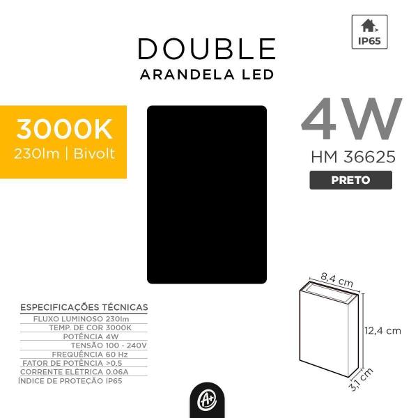 Imagem de Luminária Arandela Quadrada Externa Ip65 Preto 4W Led 3000K