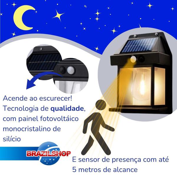 Imagem de Luminária Arandela Solar Parede Externa Jardim A Mais Forte Sem Fio Iluminação Solar com Sensor de Presença