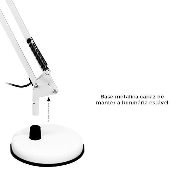 Imagem de Luminária Articulada De Mesa Bivolt Com Base Branca