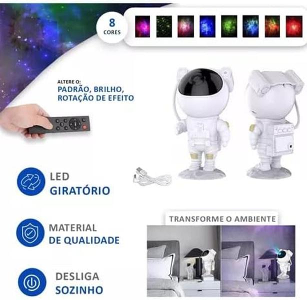 Luminária Astronauta Projetor Luz Galáxia Nebulosa Estrelas Cor Branco - B-Max Imagem de Luminária Astronauta Projetor Luz Galáxia Nebulosa Estrelas Cor Branco