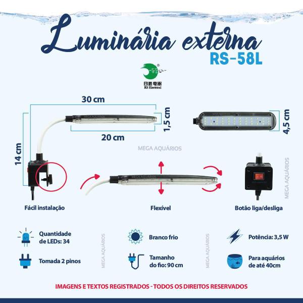 Imagem de Luminaria Barata Aquário Vidro Rs Electrical Rs 58L 3,5W