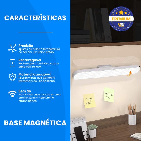 Luminária Barra Led Portátil Base Magnética Iluminação Mesa - Tex Web Imagem de Luminária Barra Led Portátil Base Magnética Iluminação Mesa