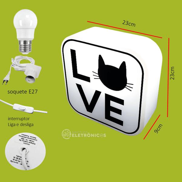 Imagem de Luminária Box de Mesa Gato Love Para Decorar e Iluminar Lâmpada Cor Branca 10010710B