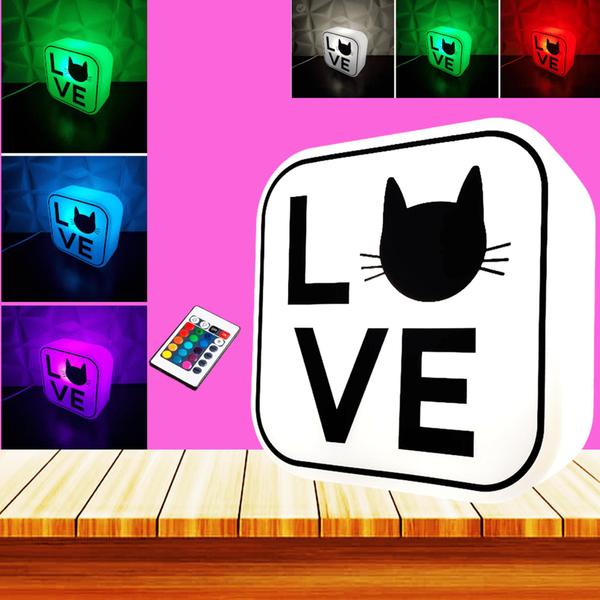 Imagem de Luminária Box de Mesa Gato Love RGBW Controle Remoto Para Decorar e Iluminar 10010710