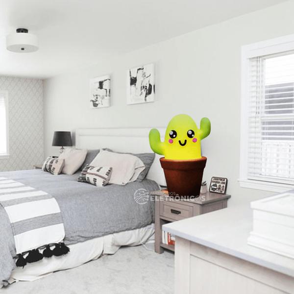 Imagem de Luminária Cactus Kawaii Verde Para Decorar e Iluminar Lâmpada Cor Branca C2239