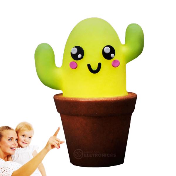 Imagem de Luminária Cactus Kawaii Verde Para Decorar e Iluminar Lâmpada Cor Branca C2239