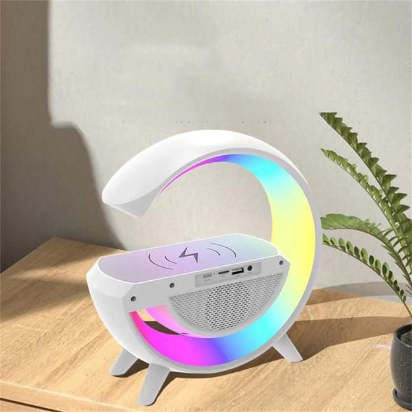 Imagem de Luminária Caixa De Som E Carregador Wireless Relogio Despertador Smart Station RGB