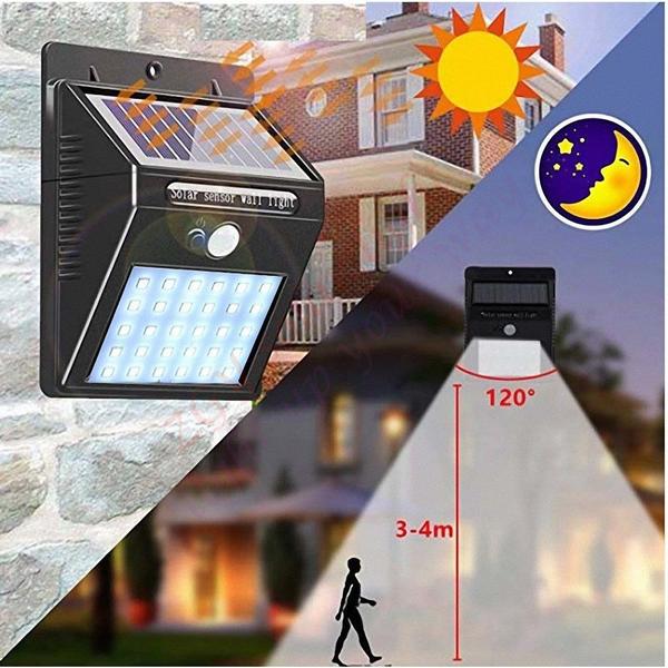 Imagem de Luminária Carregamento Solar Leds Sensor De Movimento Presença Automático Fotocélula Parede Externa Forte A Prova Dágua