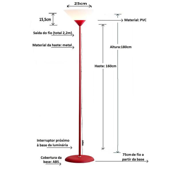 Imagem de Luminária Chão 1,80M Pedestal Abajur Led Bivolt Pf-04 Prata