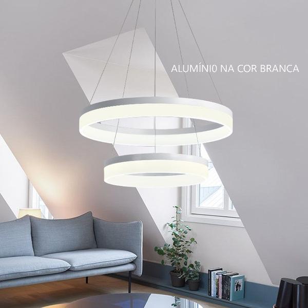 Imagem de Luminaria Controle Pendente Lustre Led Sala 2 Arcos Brancos Mg119