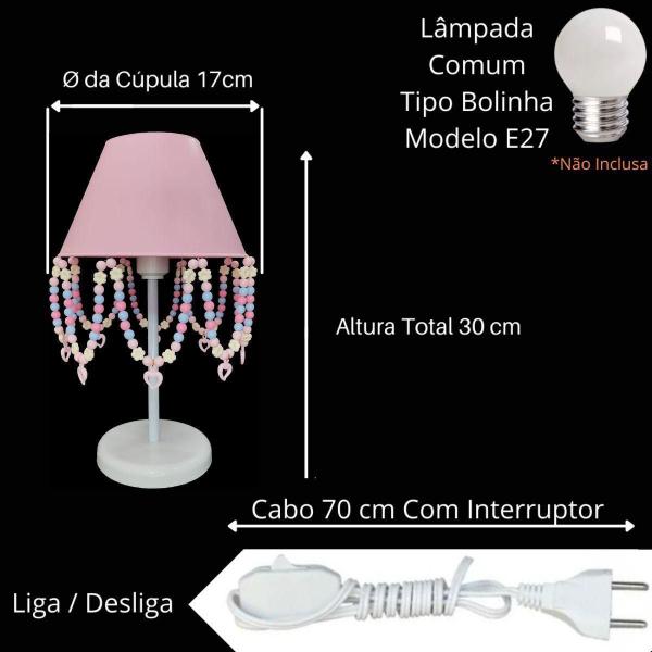 Imagem de Luminária Coração Abajur Decoração Quarto Menina Rosa Bebê