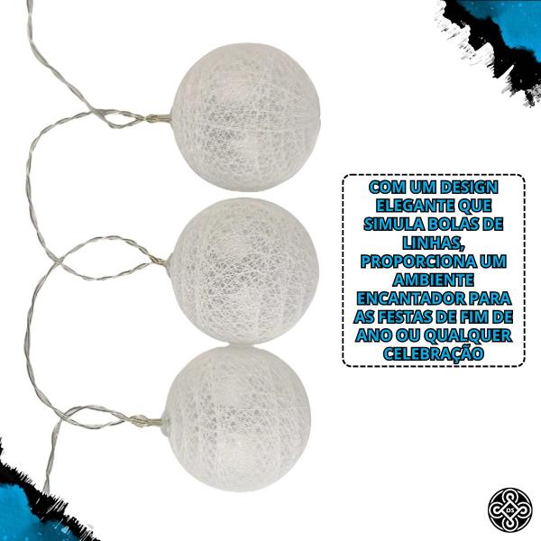 Imagem de Luminária Cordão De Led Bolas Decorativas Cor Branco Quente 2,2 Metros à Pilhas AA