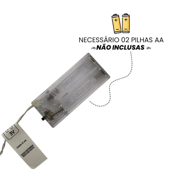 Imagem de Luminária Cordão De Led Decorativas à Pilhas AA - Branco Quente - 10 bolas 2,2 M - 12 Prendedores 2M