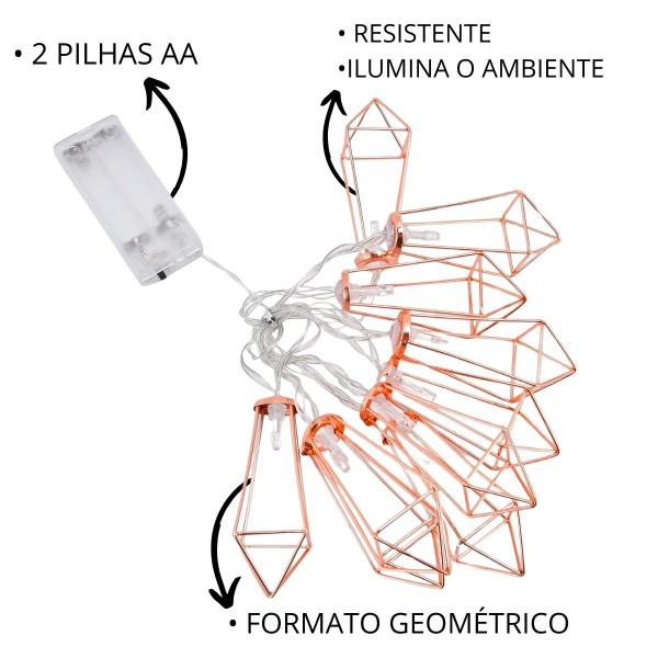 Imagem de Luminária Cordão Fio Luz LED Rose Gold Geométrico Decoração