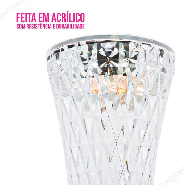 Imagem de Luminária Cristal Sem Fio Recarregável Decorativa LED com 3 de Cores Sensível ao Toque