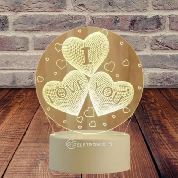 Imagem de Luminária D Mesa Abajur Iluminação 3d Decorativo I Love You EB60916