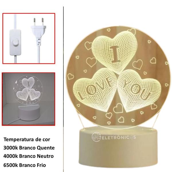 Imagem de Luminária D Mesa Abajur Iluminação 3d Decorativo I Love You EB60916