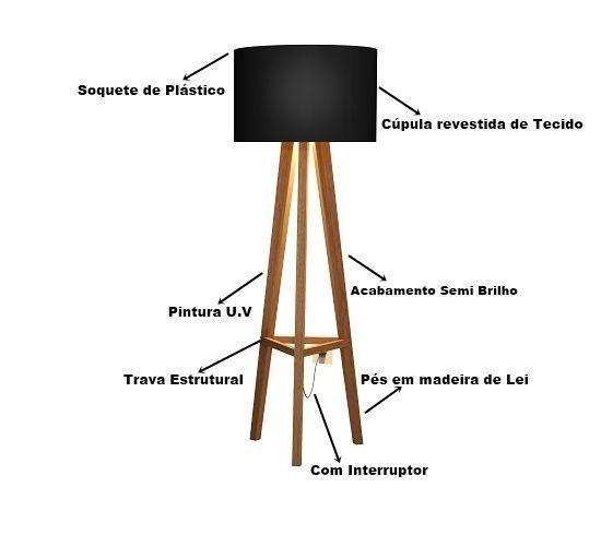 Imagem de Luminária De Chão Tripé Celta Com Cúpula Abajur Black/Nature