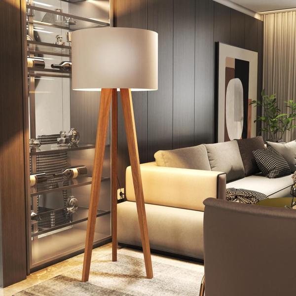 Luminária De Chão Tripé Delta Com Cúpula Abajur Off White/Nature - JLAR Móveis