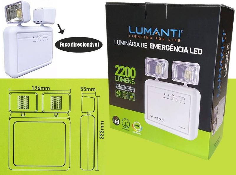 Imagem de Luminária De Emergência Led 2 Faróis 12w 2200lm Branco Frio