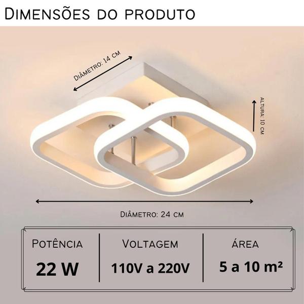 Imagem de Luminária De Led De Sobrepor Quadrada Bivolt 22W 3 Em 1