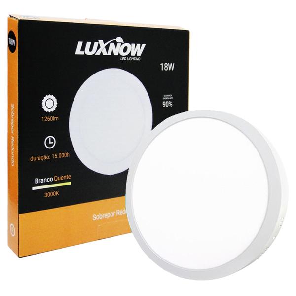 Imagem de Luminaria de Led Painel Redondo Sobrepor 18W 3000K Branca Quente Bivolt Luxnow