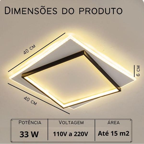 Luminária De Led Sobrepor Dois Quadrados 33W Bivolt 3 Em 1 - Atc Imagem de Luminária De Led Sobrepor Dois Quadrados 33W Bivolt 3 Em 1