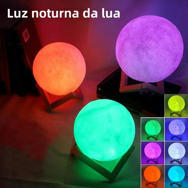 Imagem de Luminária de Lua LED com Suporte - 8cm - Decoração de Quarto Infantil