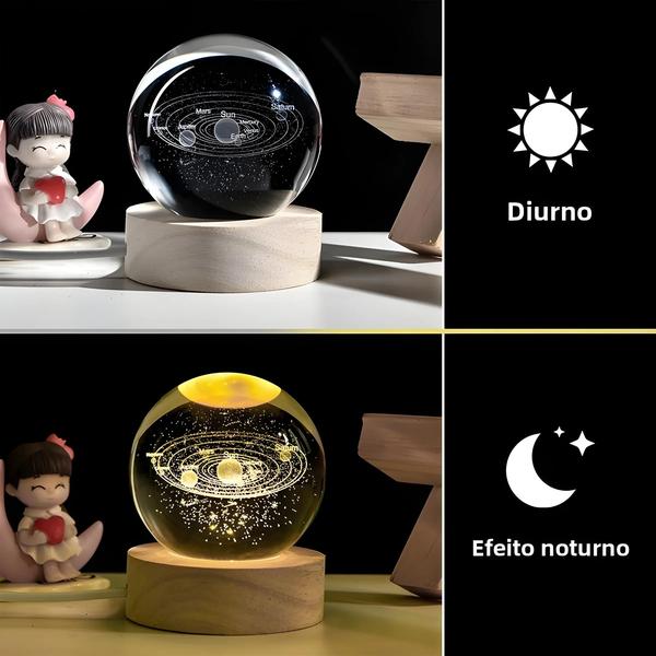 Imagem de Luminária de Mesa 3D Lua e Saturno - Abajur LED com Bola de Cristal