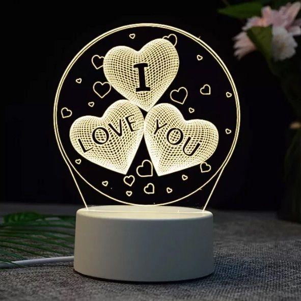 Imagem de Luminária de Mesa Abajur 3D I Love You Led 4W 5V 3 em 1