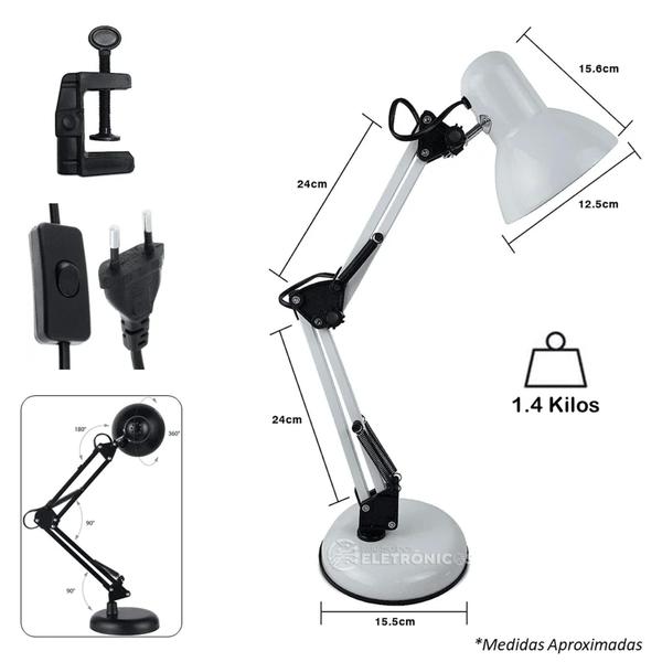 Imagem de Luminária de Mesa Abajur Articulável Com Base e Garra Iluminação Clássica LK780